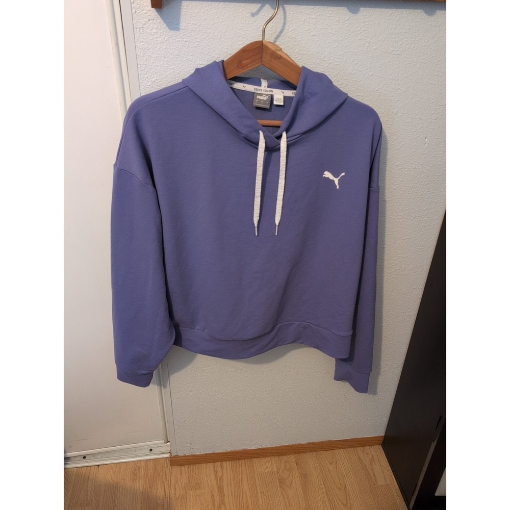 Puma Sweatshirt Cropped Lavender Hoodie White Drawstrings Size Large